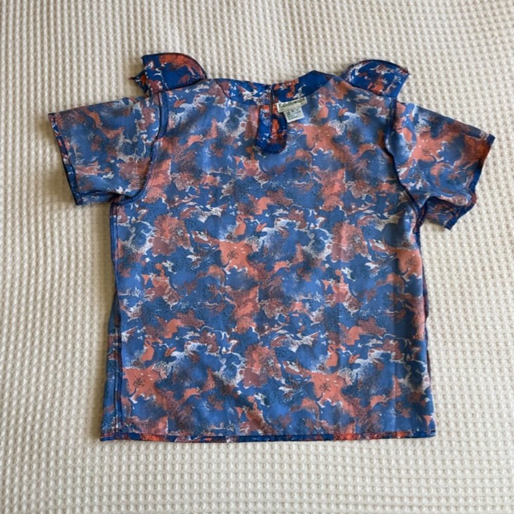 Kate Howard Vintage 1980s Peach/Blue Print Short Sleeve Blouse, Sz S View 6